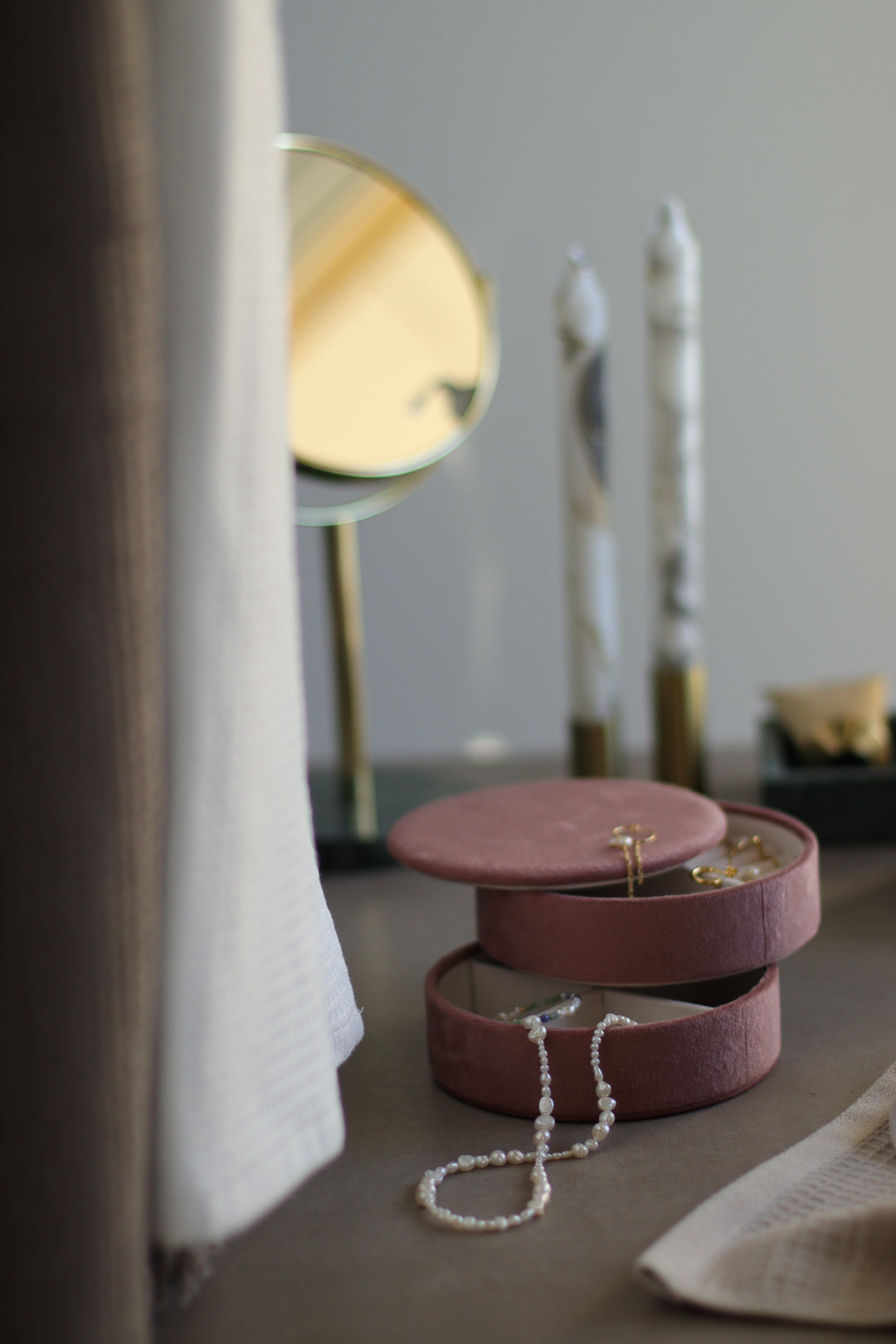 Smykkeskrin stor rund rosa